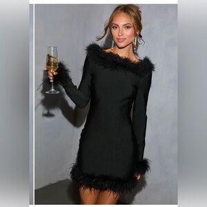 NWOT VICI Frosted Intent Feather Trim Mini Dress XS